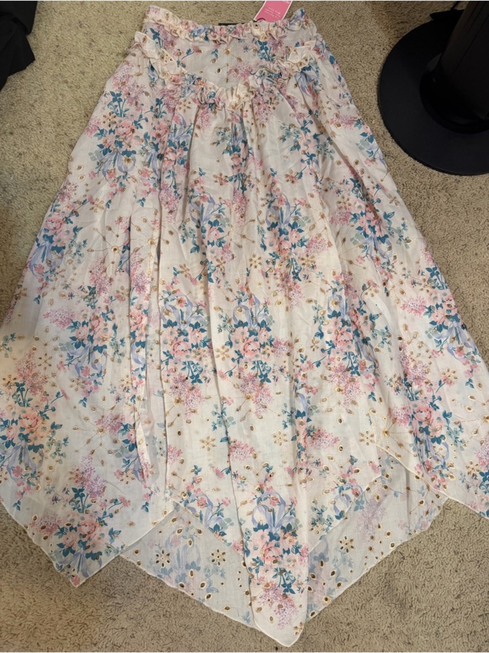 PLT Women's Floral EyeLet Asymmetrical Skirt Size XS